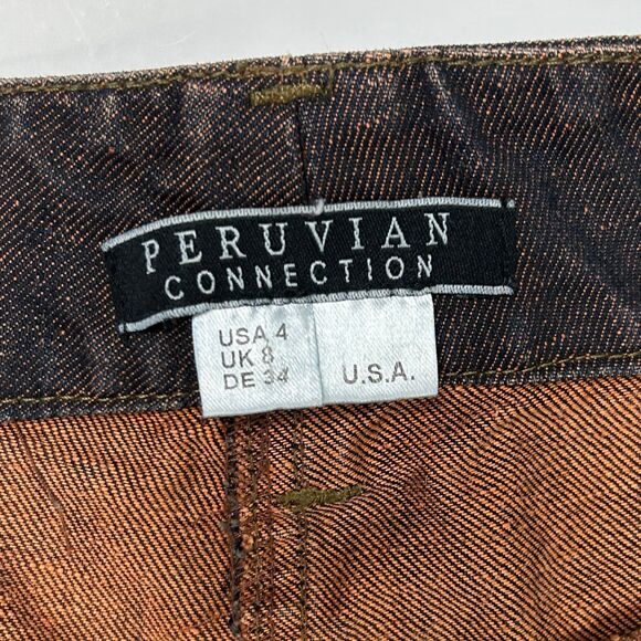 Peruvian Connection Straight Leg Jeans Black & Orange Denim Vintage Pants USA 4 - Picture 8 of 8